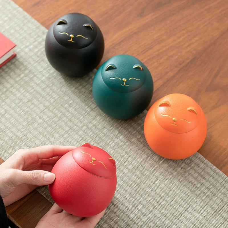 230ML Tea Storage Jar Cute Pets Gradient Color Ceramics Jar Cat Tea Can Moisture Proof Household for Candy Sealed Storage Box Oasis Select