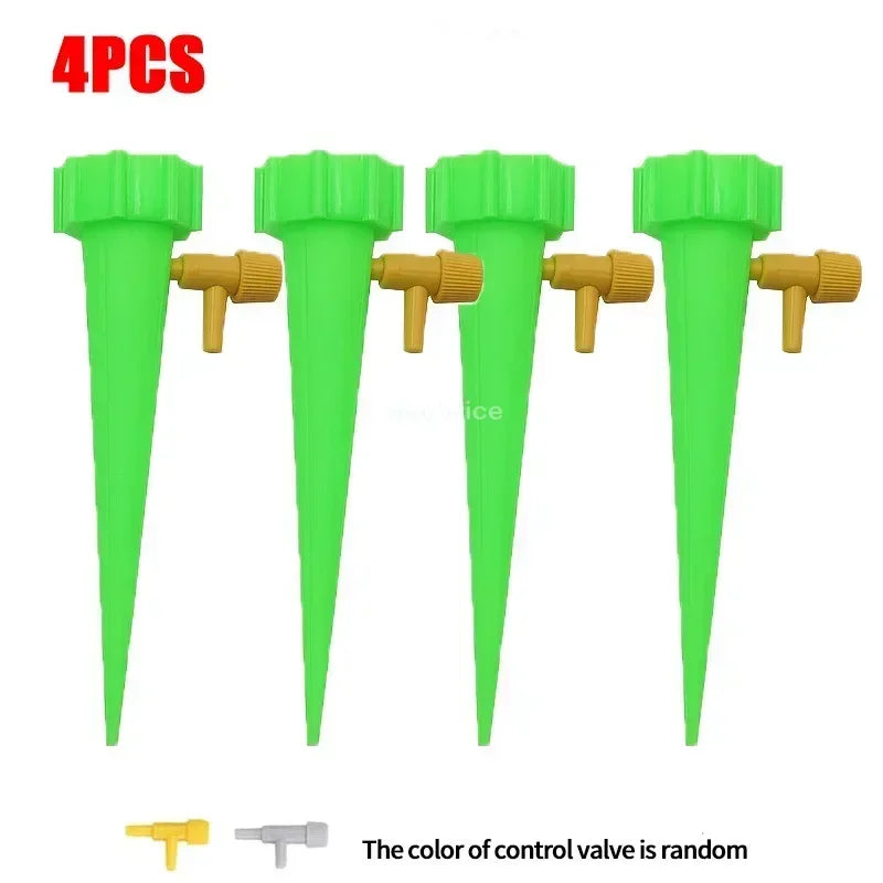 Self Watering Spikes for Indoor/Outdoor Plants,Self Watering Planter Insert with Adjustable Drip Valve Oasis Select 4PCS-Green