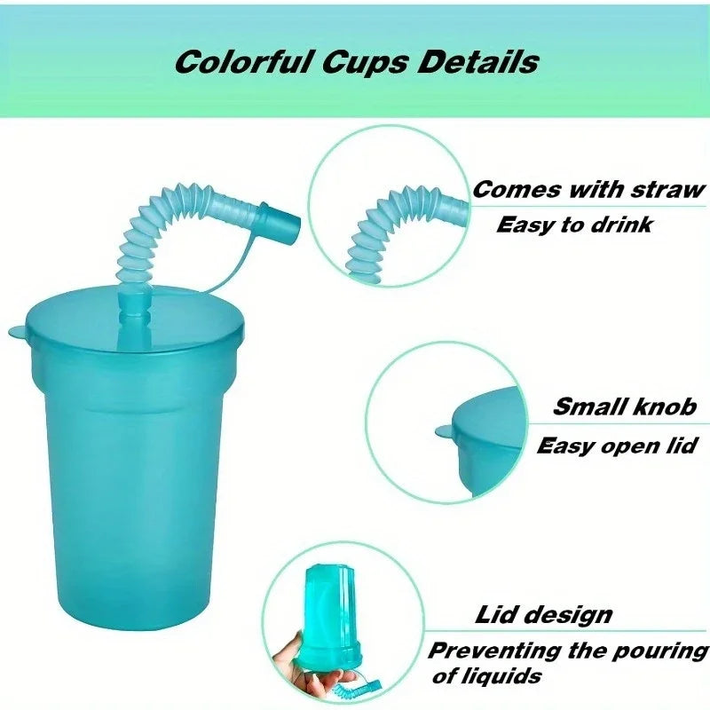 Colorful Expandable Plastic Straw Cup with Leak Proof Lid Siphon Mug for Summer Outdoor Travel Home Juice Milk Water DrinkingUse Oasis Select
