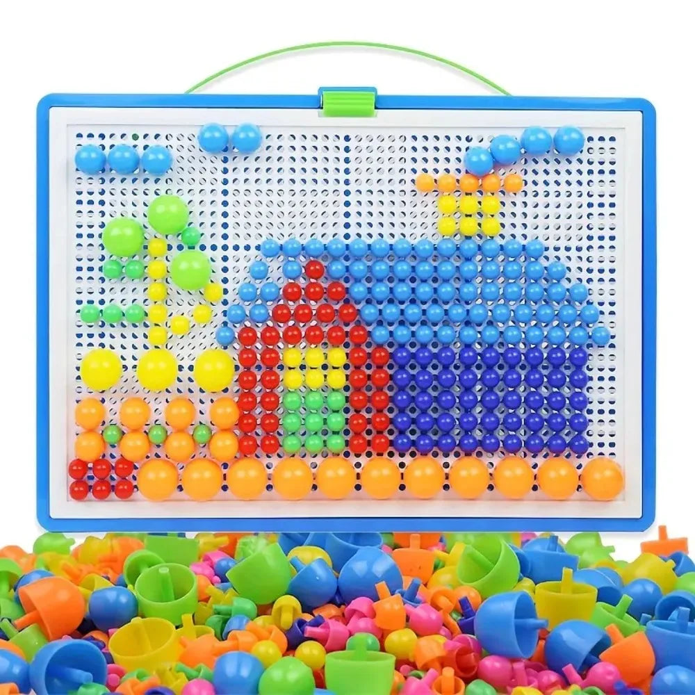296/592pcs Mushroom Nail Building Blocks Puzzles,Game, Color Cognition Intellectual Educational Toys for Kids 3D Puzzle Game Oasis Select