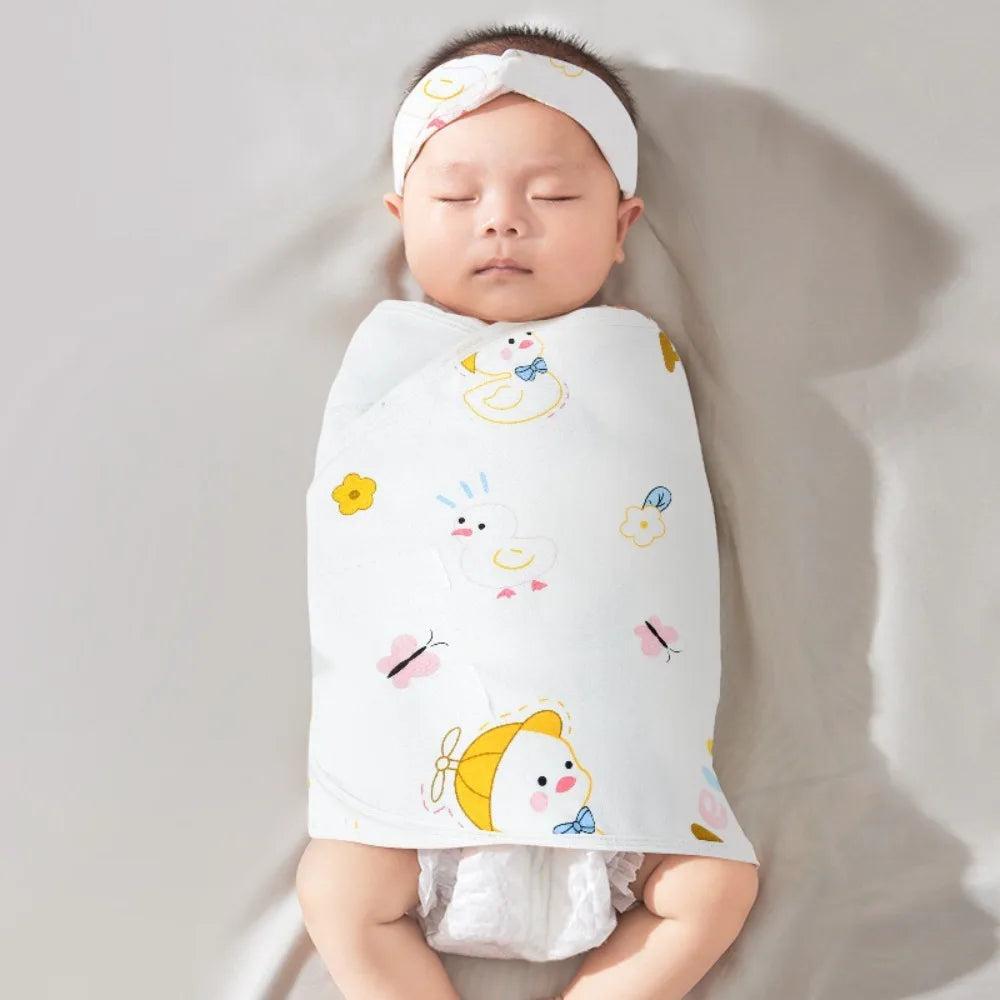 Comfortable Anti-startle Sleeping Bag Cotton Single Layer Swaddle Blanket Cartoon Newborn Wrap Oasis Select Yellow Duck