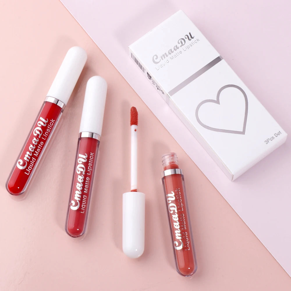 3 Pcs Matte Lipstick Lip Gloss Sets Long-Lasting Non-Fading Waterproof Non-stick Cup Exquisite Gift Everyday Holiday Universal Oasis Select