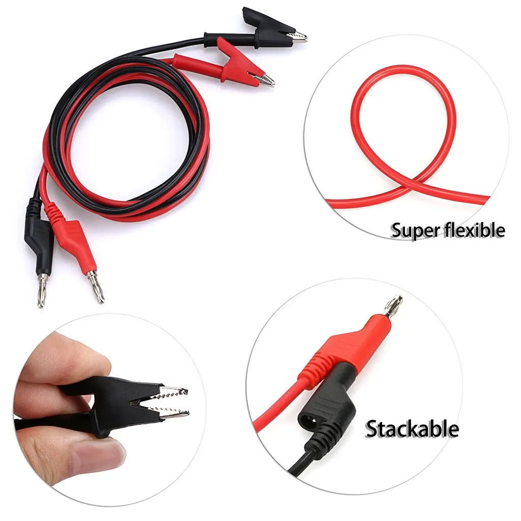 2Pcs 1M Double End Test Lead Wire Line Electrical Voltage 4mm Banana Plug Alligator Clip Crocodile 15A Multimeter DIY Test Wires Oasis Select