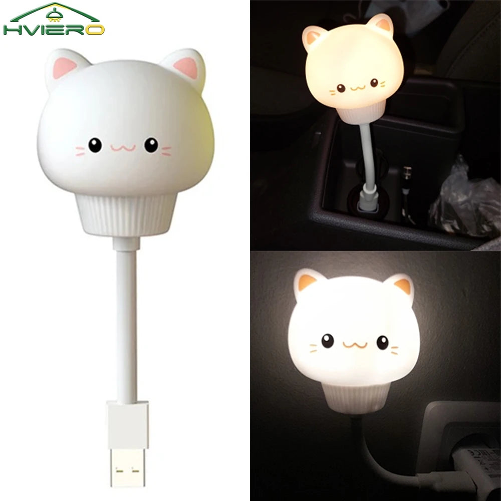 Cartoon Cat LED Night Light USB Remote | Kids Bedroom Lamp