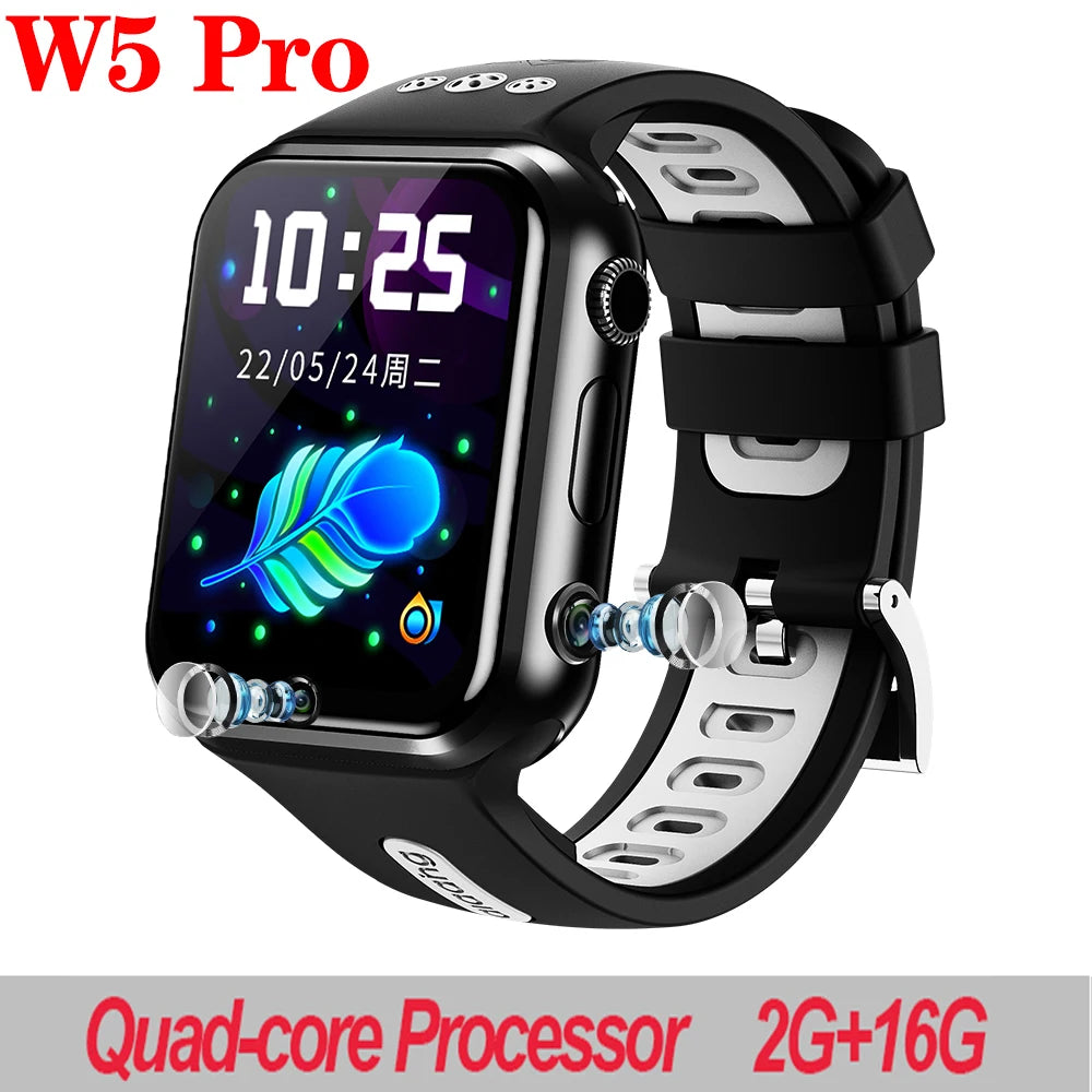 4G Smart Watch Kids GPS Positioning Dual Camera Smartwatch Student Clock Wifi Internet Boy Girl Video Calls 1+8/2+16 SIM Card Oasis Select W5Pro-BKGRS-16G add 32G memory card