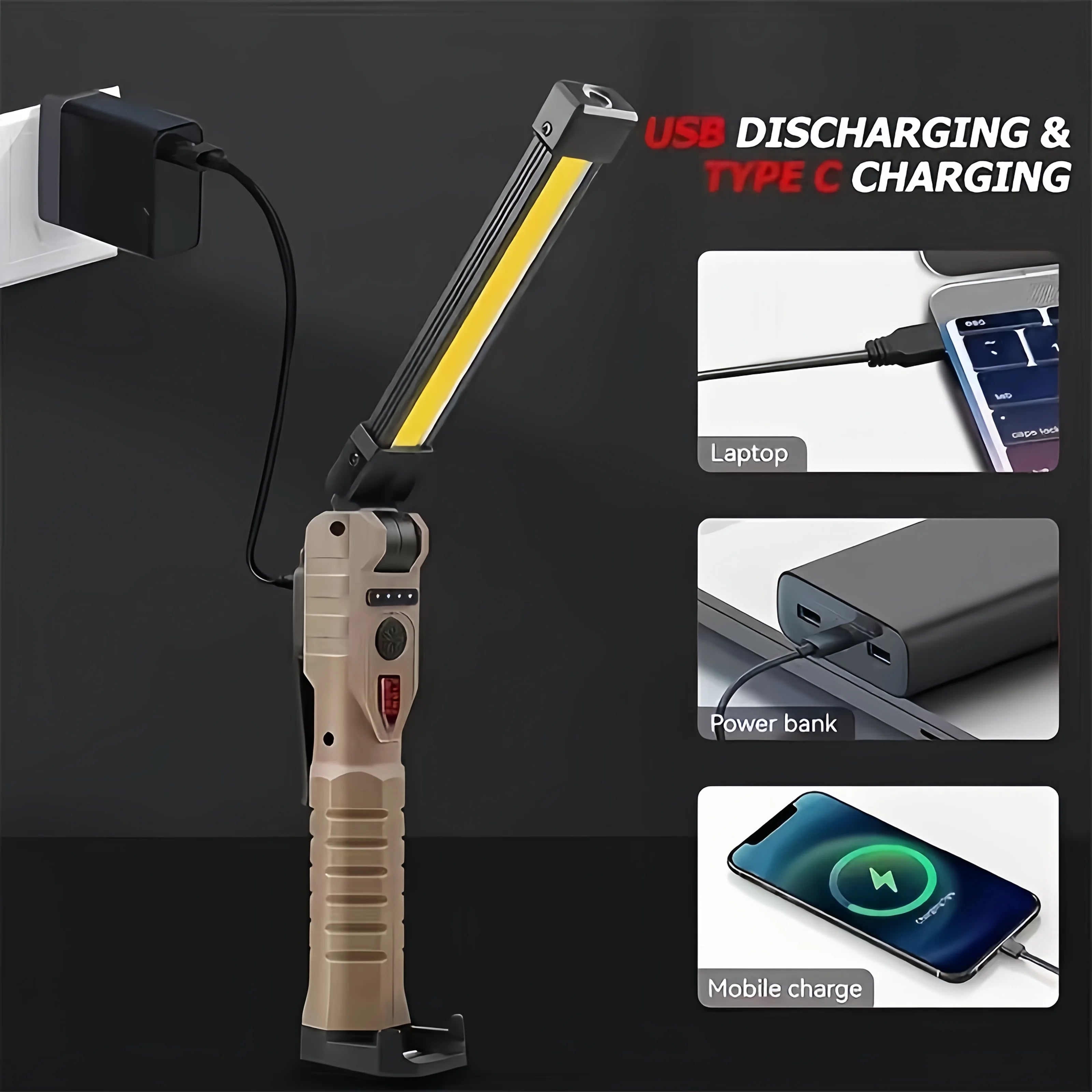 Folding COB XPE LED Work Light – USB Rechargeable & SOS Torch
