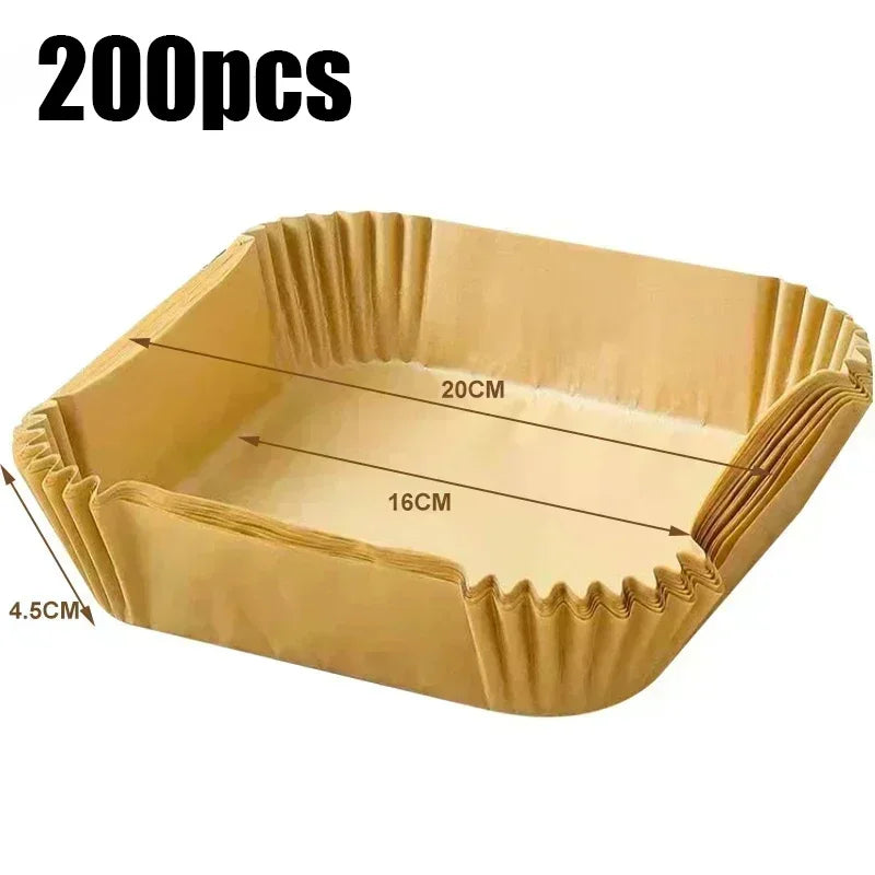 50/100/200pcs Disposable Air Fryer Paper Round/Square Special Paper Food Silicon Oil Paper Air Fryer Liners Baking Paper Oasis Select Square-200pcs