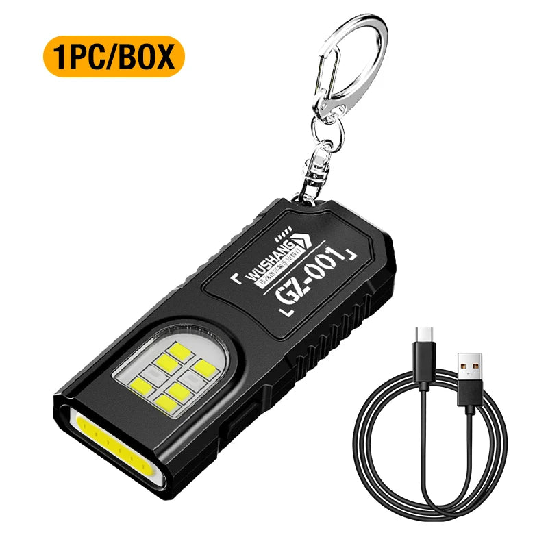COB LED Keychain Flashlight USB-C Rechargeable + Bottle Opener
