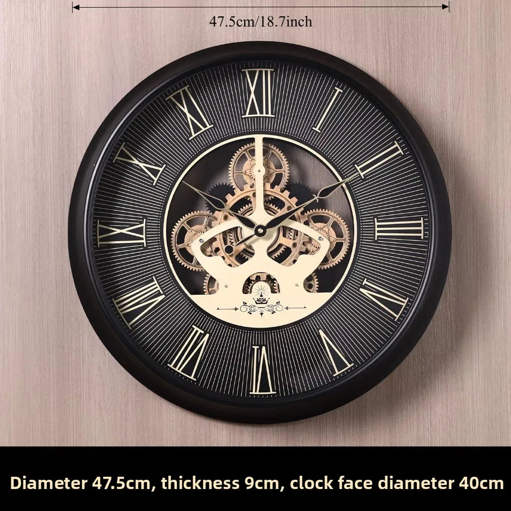 American Retro Creative Living Room Wall Clock Luxury High-End Mid-Century Modern Mechanical Gear Clock Wall Art Hanging Watch Oasis Select A