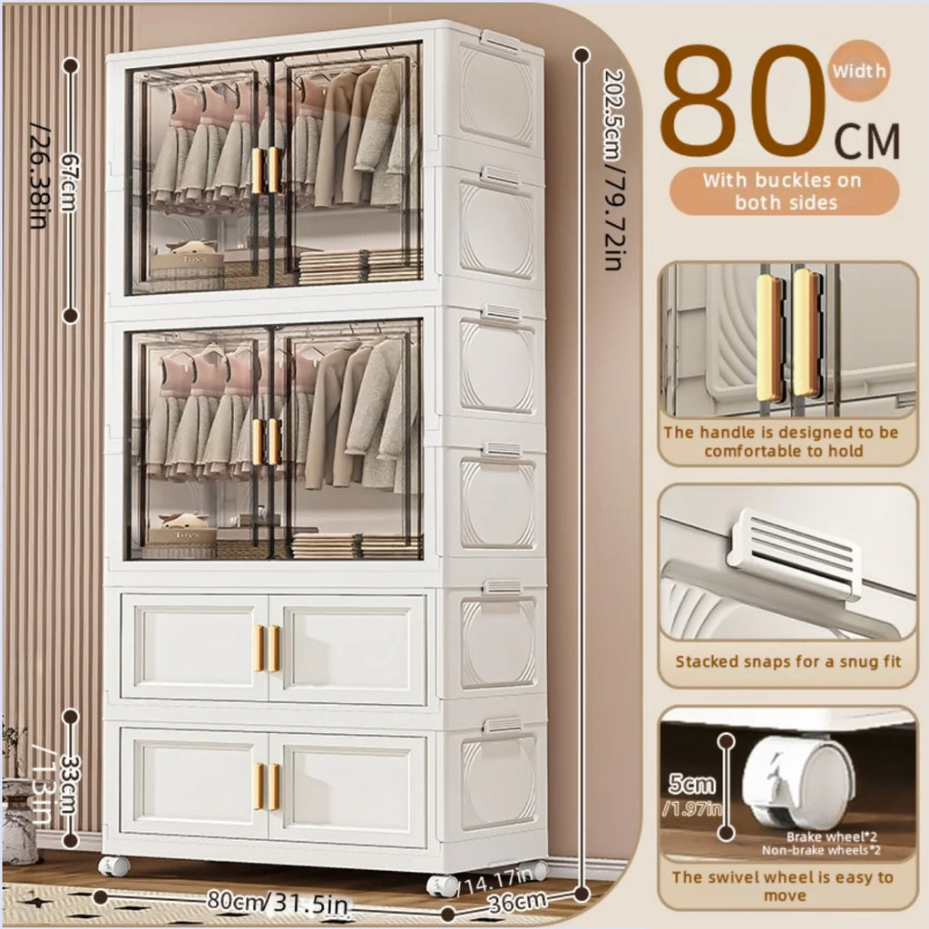 Foldable plastic storage box, simple wardrobe for home bedroom closet toy storage cabinet, no installation required Oasis Select 80cm 2 Large 2 Small