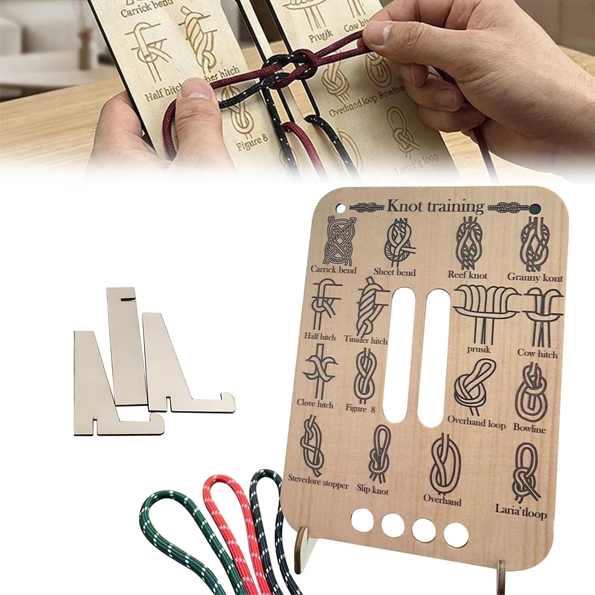 Scouts Beginners Knot Practice Board Wooden 16 Knots 3 Paracord Camping Climbing Survival Bushcraft Educational Training Tool Oasis Select