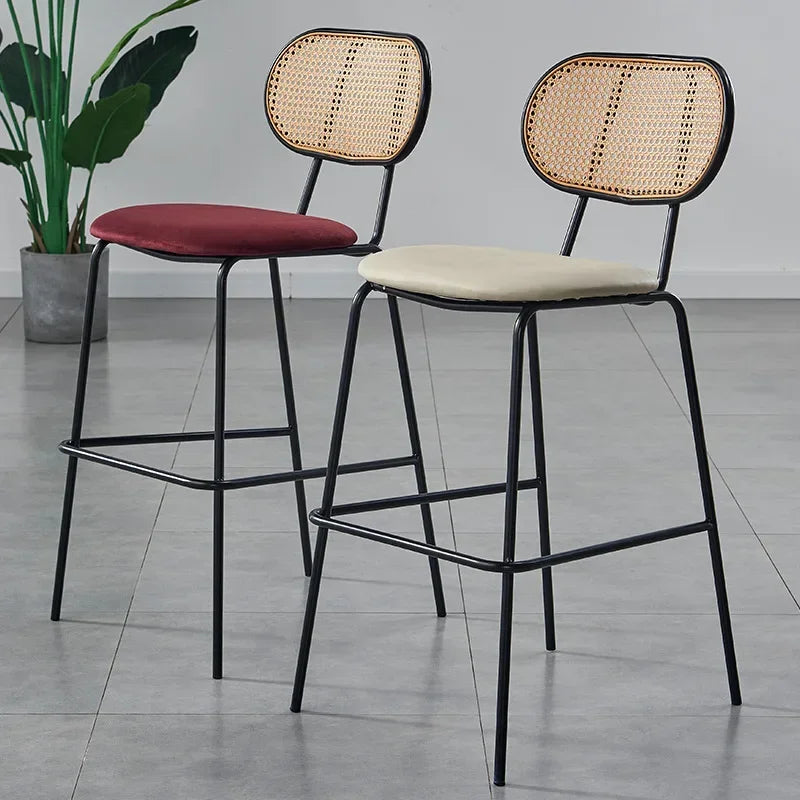 Multi-functional Nordic Modern Simple Bar Chair Home Rattan Backrest High Chair Soft Bag Bar Cafe Bar Stool Durable Oasis Select