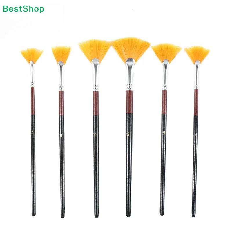 6-Piece Fan Paint Brush Set – Acrylic, Watercolor & Oil