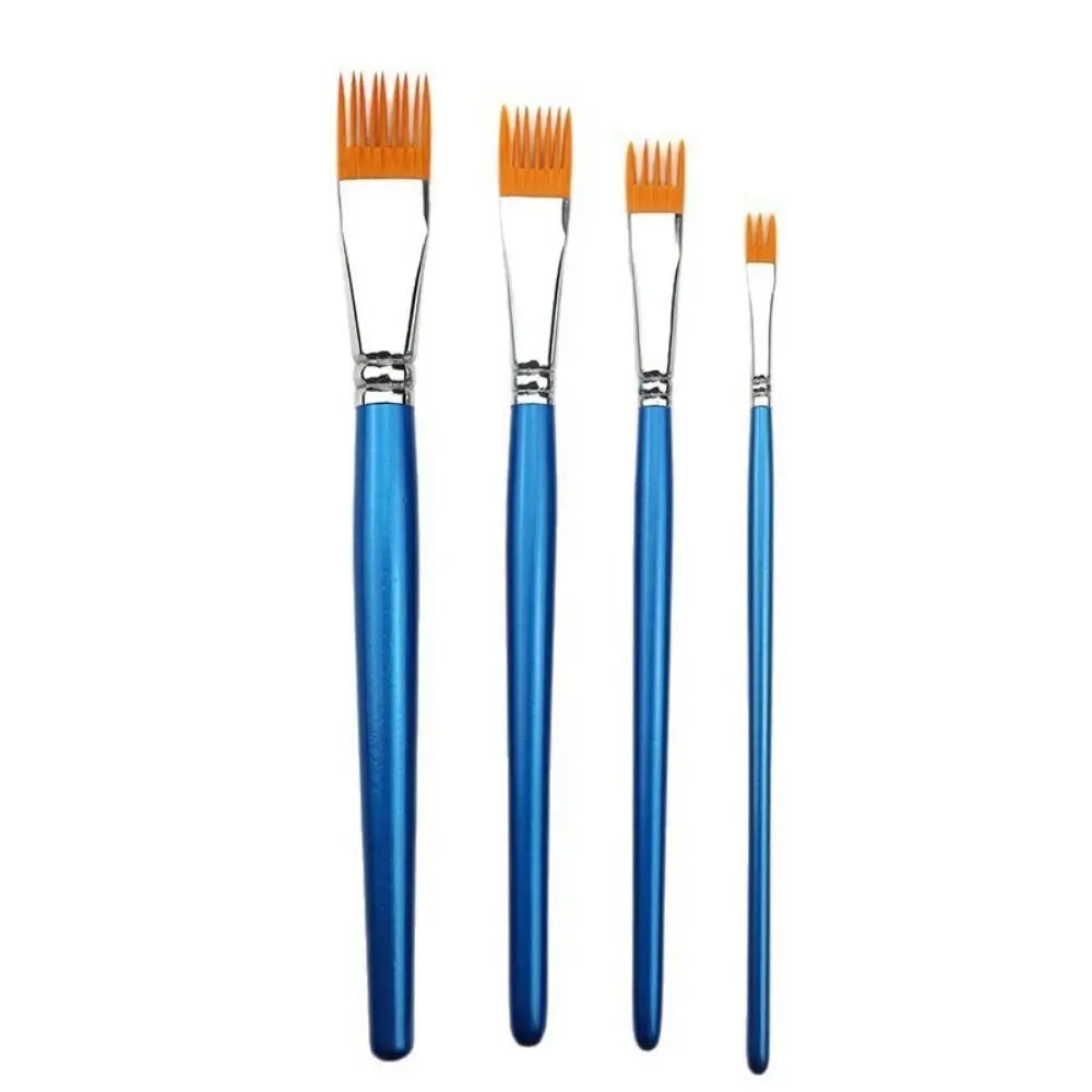 4Pcs Nylon Bristles Watercolor Brush Set Short Handle Multi-toothed comb Texture Brushes Flat Comb Wood Handle Grainer Brush Set Oasis Select
