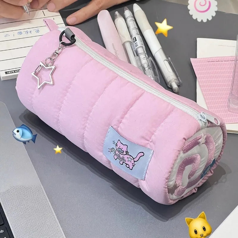 Student Stationery School Supplies Pink Towel Roll Pencil Case Kawaii Soft Pen Storage Bag Cosmetic Pouch Cartoon Large Capacity Oasis Select
