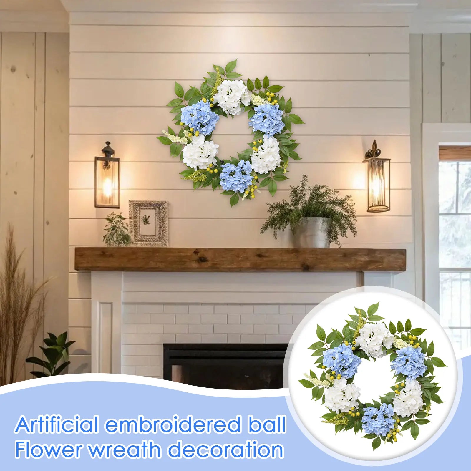 Artificial Hydrangea Wreath – Faux Floral Front Door Decor Decorative Wreath Oasis Select