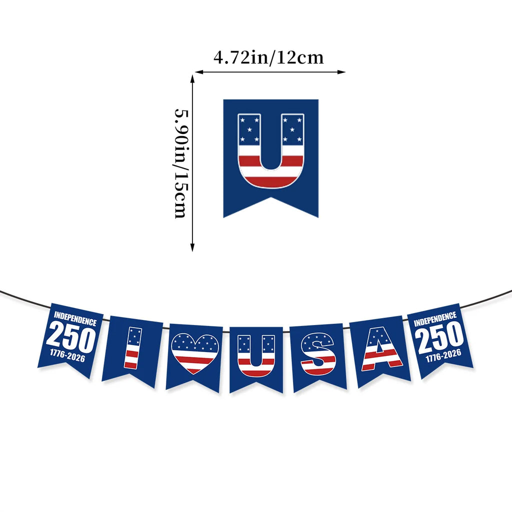 America 250th Anniversary Party Decoration 1776-2026 USA July 4th Flag Banner Pennant Wholesale Oasis Select Set A
