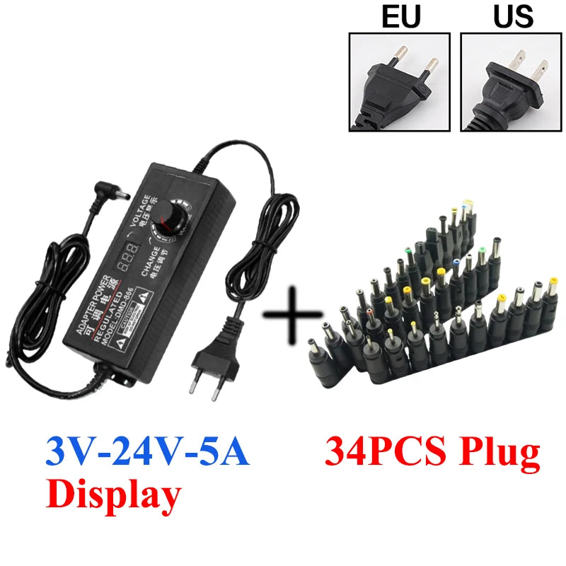 DC 3V-24V Adjustable Transformer AC 220V 110V TO DC 12V 24V 3V 9V 1A 2A 3A 5A 10A Transformers AC 220 110 V TO DC 12 24 3 9 V Oasis Select 5A Dis With 34PCS US Plug