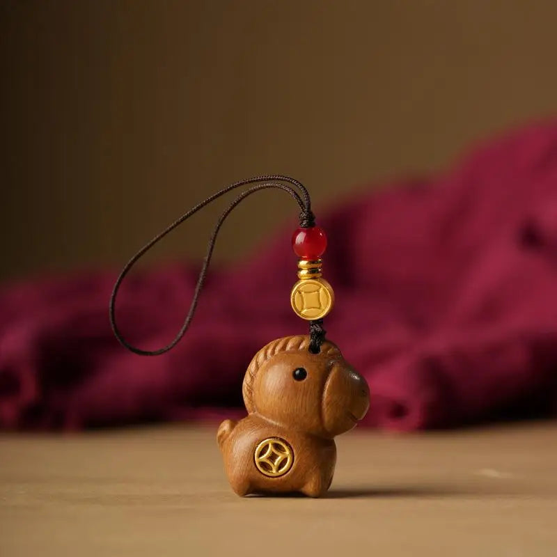 Creative Sandalwood Horse Pendant Keychain Year Of The Horse Mobile Phone Chain Backpack Hanging Decoration New Year Gifts Oasis Select A4
