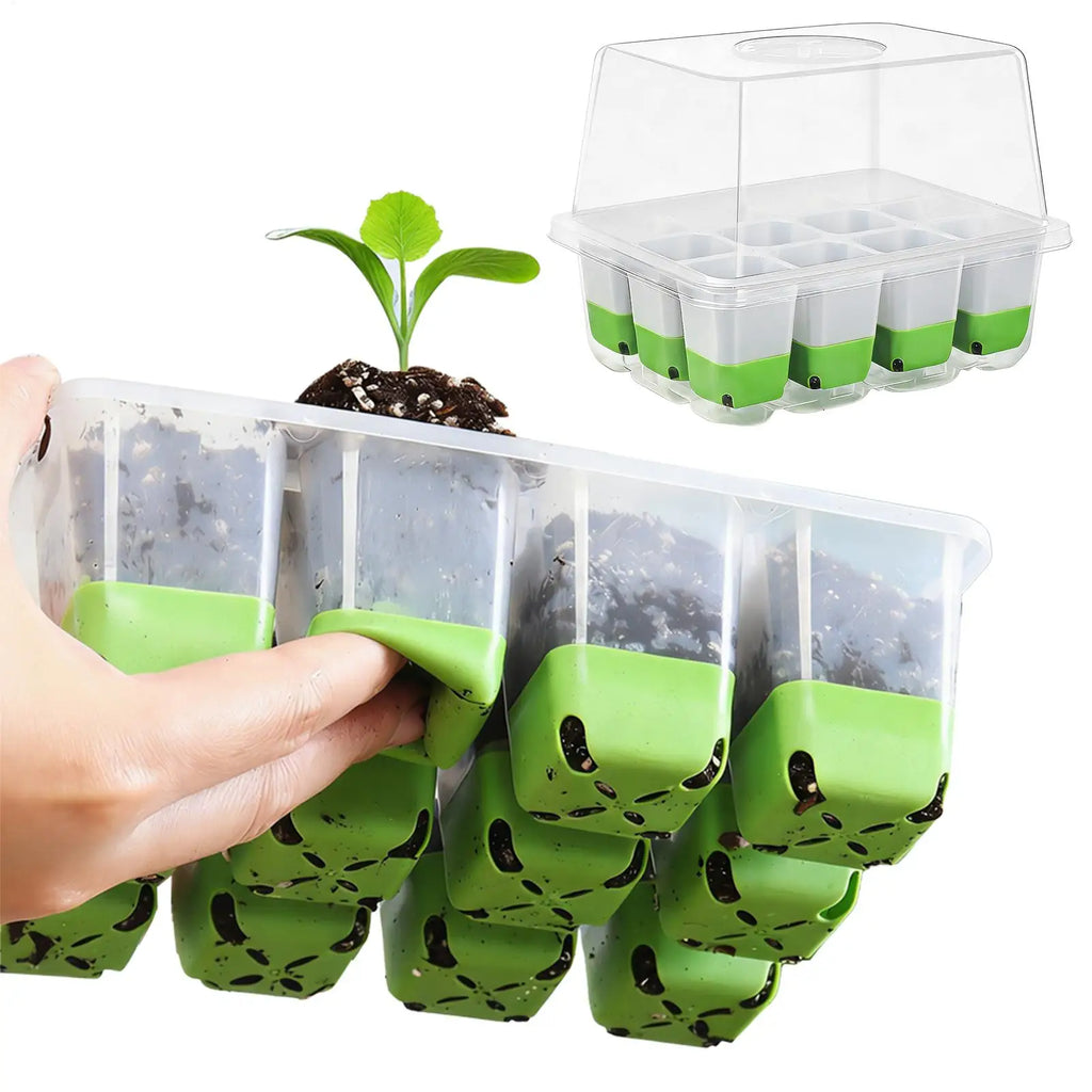pots 12-cell Seedling Starter Tray Indoor Garden Greenhouse Growth Potting with Cover Adjustable Humidity Germination Box Oasis Select