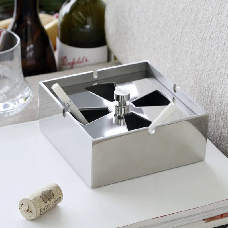 Stainless Steel Ashtray with Lid Seal European Creative Living Room Decoration Windproof Office Men's Square Ashtray Oasis Select
