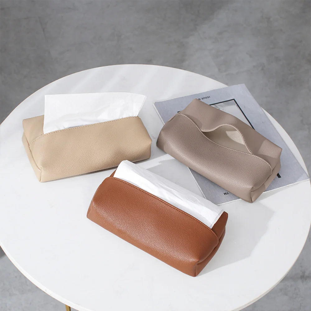 Creative Leather Tissue Box Nordic Simple Home Living Room Light Luxury Tissue Box Bedroom High-end Paper Tissue Box Oasis Select