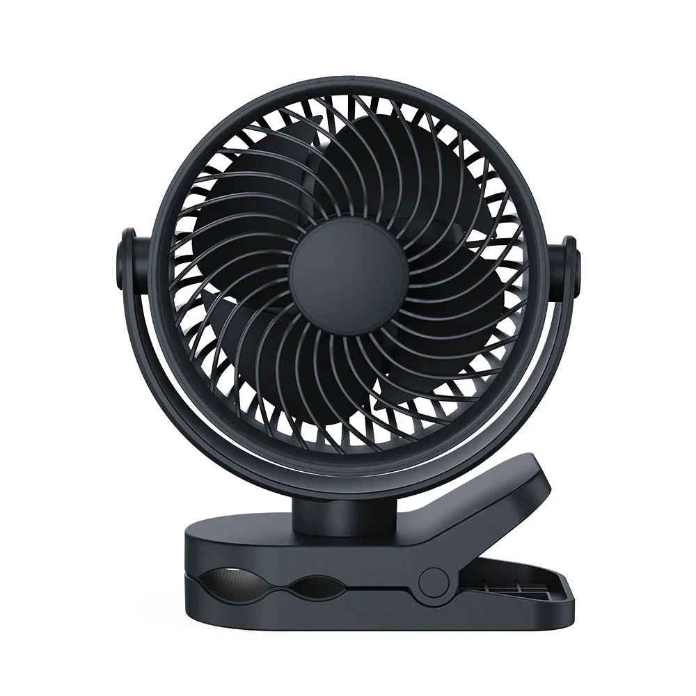 URGGU Rechargeable Clip-On Fan – 360° Rotation, 3 Speeds, USB