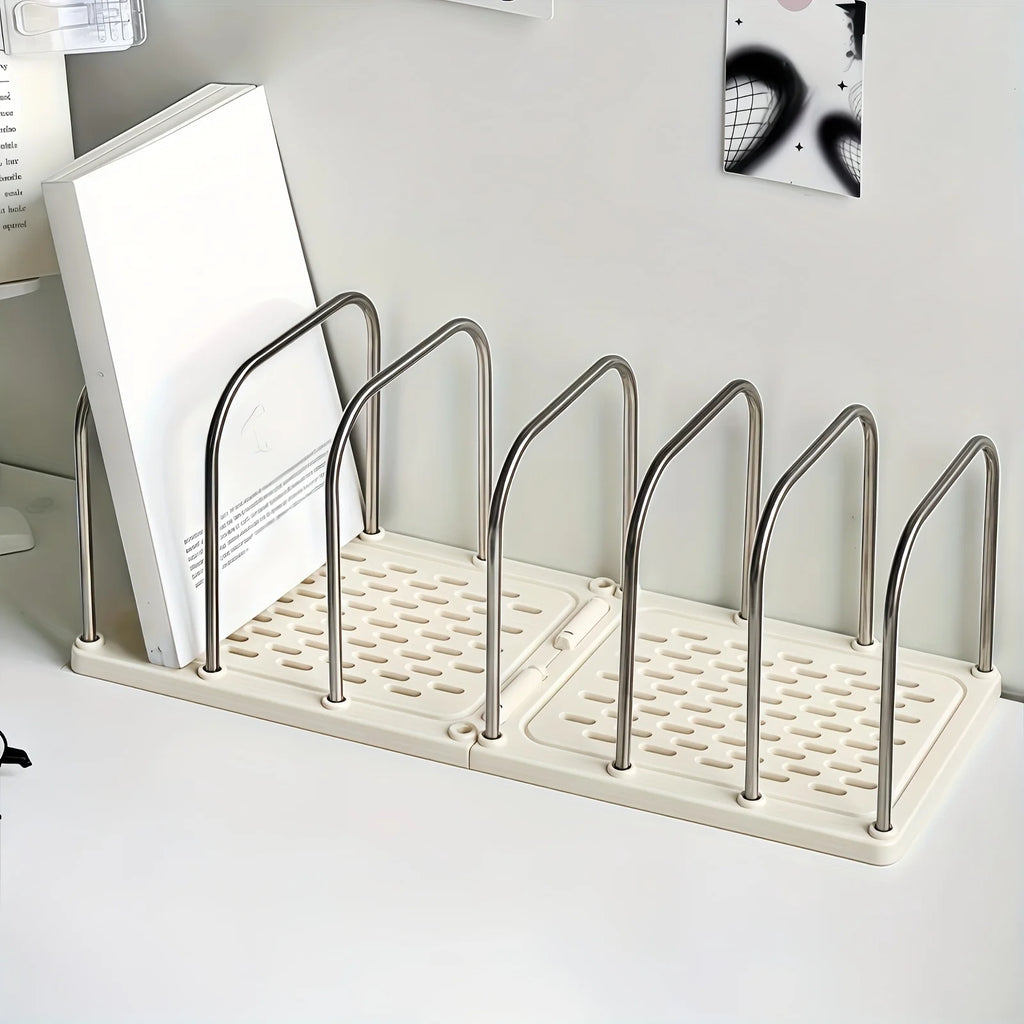 Adjustable Book Stand Stainless Steel Organizer For Desk Office And Home Storage Rack Fridge Container Basket Produce Box Oasis Select Beige