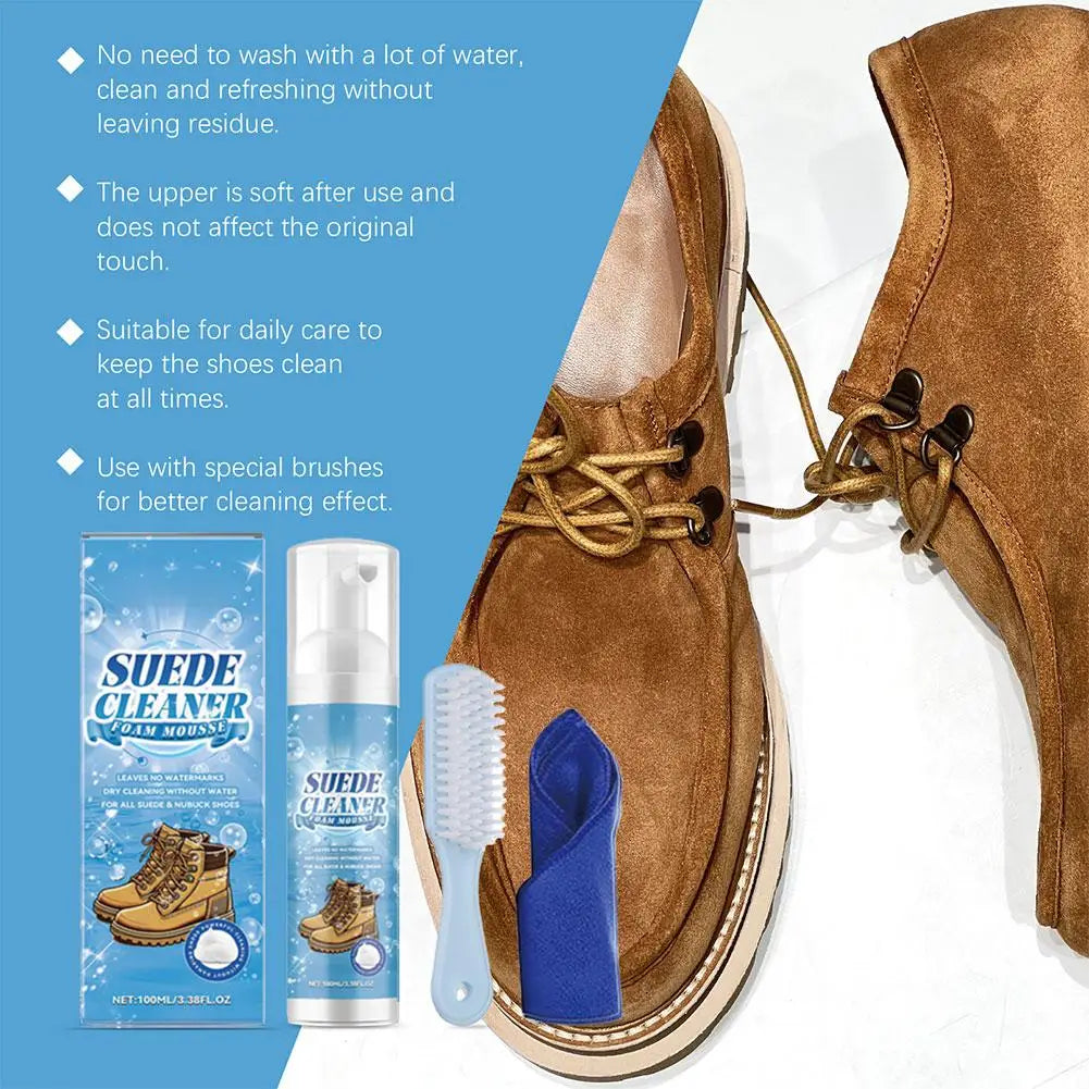 Suede Cleaner Kit No-wash Dry Cleaning Foam Univeral Decontamination for Suede Sheepskin Matte Shoes Leather Sneakers Care 100ml Oasis Select