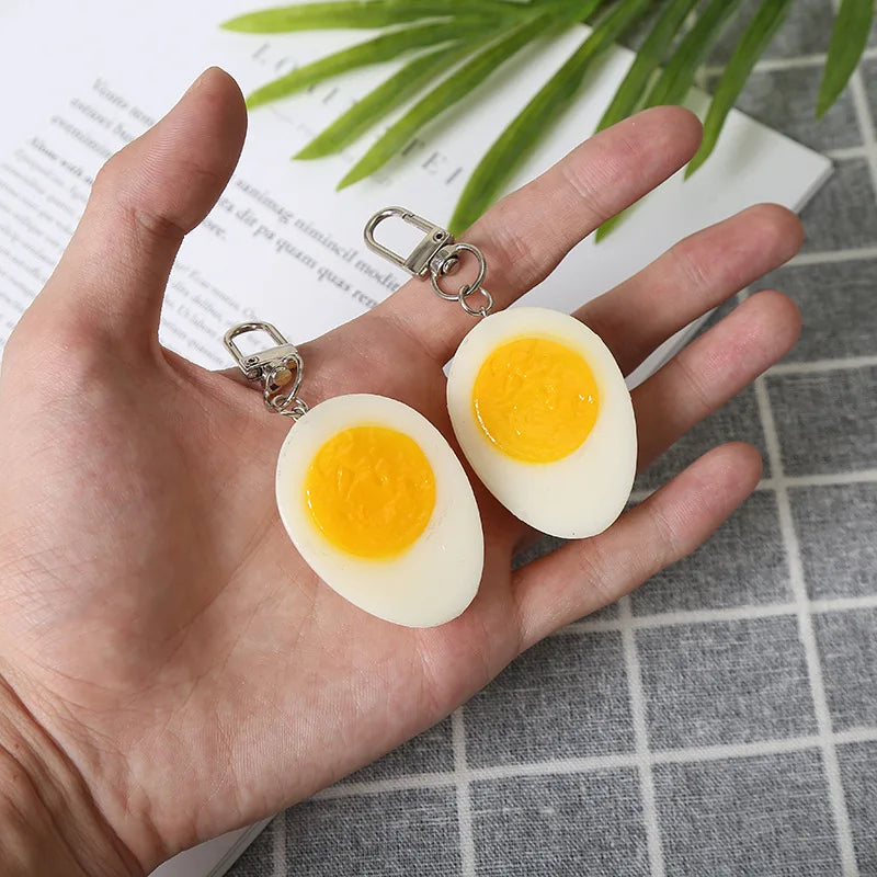 Cute Boiled Egg Alloy Keychain Simulation Food Bag Charm Funny Egg Model Decor Photography Prop Simulation Decoration Oasis Select