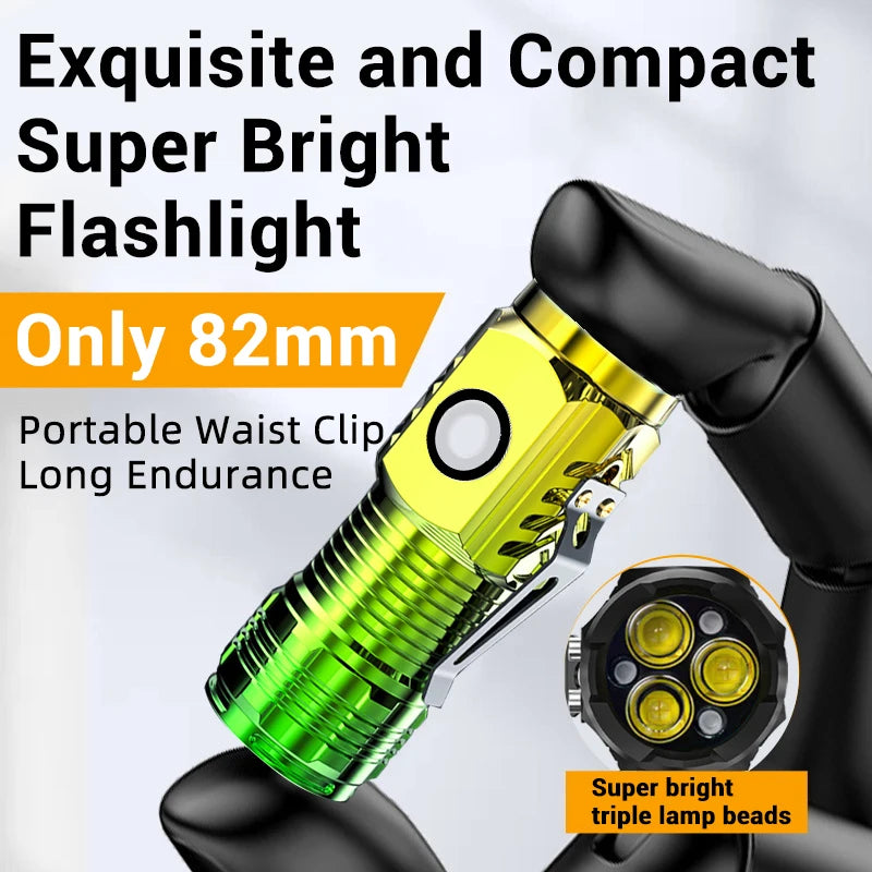 3LED Super Bright Flashlight Mini Burst Flash Torch Rechargeable Outdoor Waterproof Emergency Spotlight with Pen Clip Magnet Oasis Select