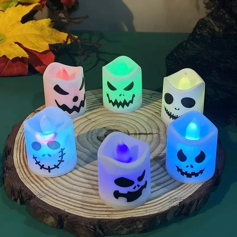6pcs Halloween Electronic Candle Led Ghost Pumpkin Light Glowing Lamp Party Home Bar Decoration Haunted House Horror Props Oasis Select