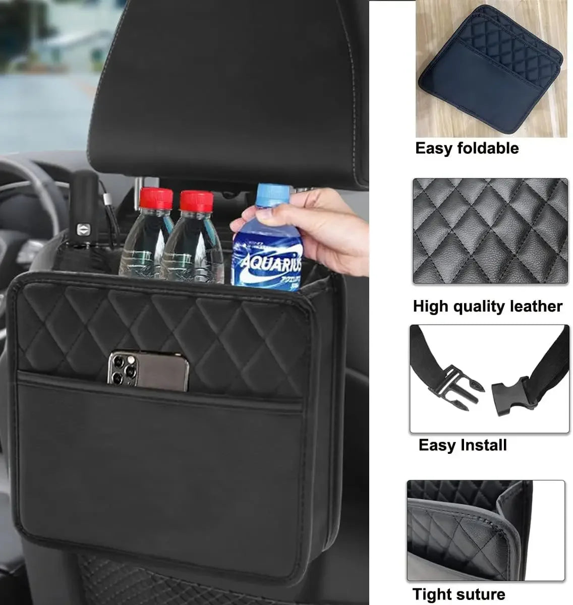 Car Organizer Multi-functional Car Seat Storage Bag Waterproof Hanging Car Seat Organizer Garbage Bag Suitable for Most Car Oasis Select