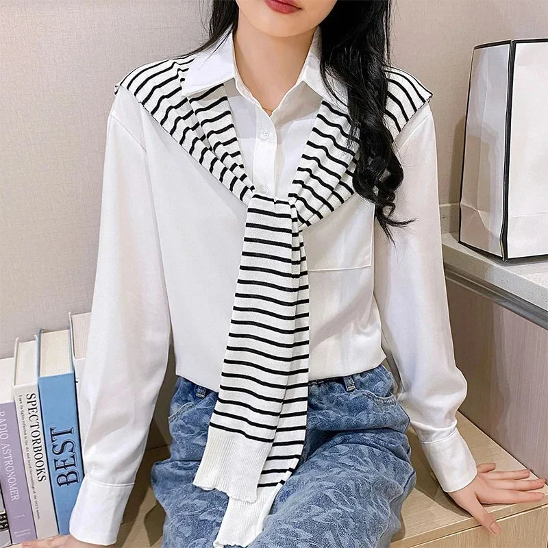 Knitted Stripe Capelet for Women Summer Air Conditioner Neck Cover Shawl Casual Lightweight Shoulder Wrap High End Vest Oasis Select