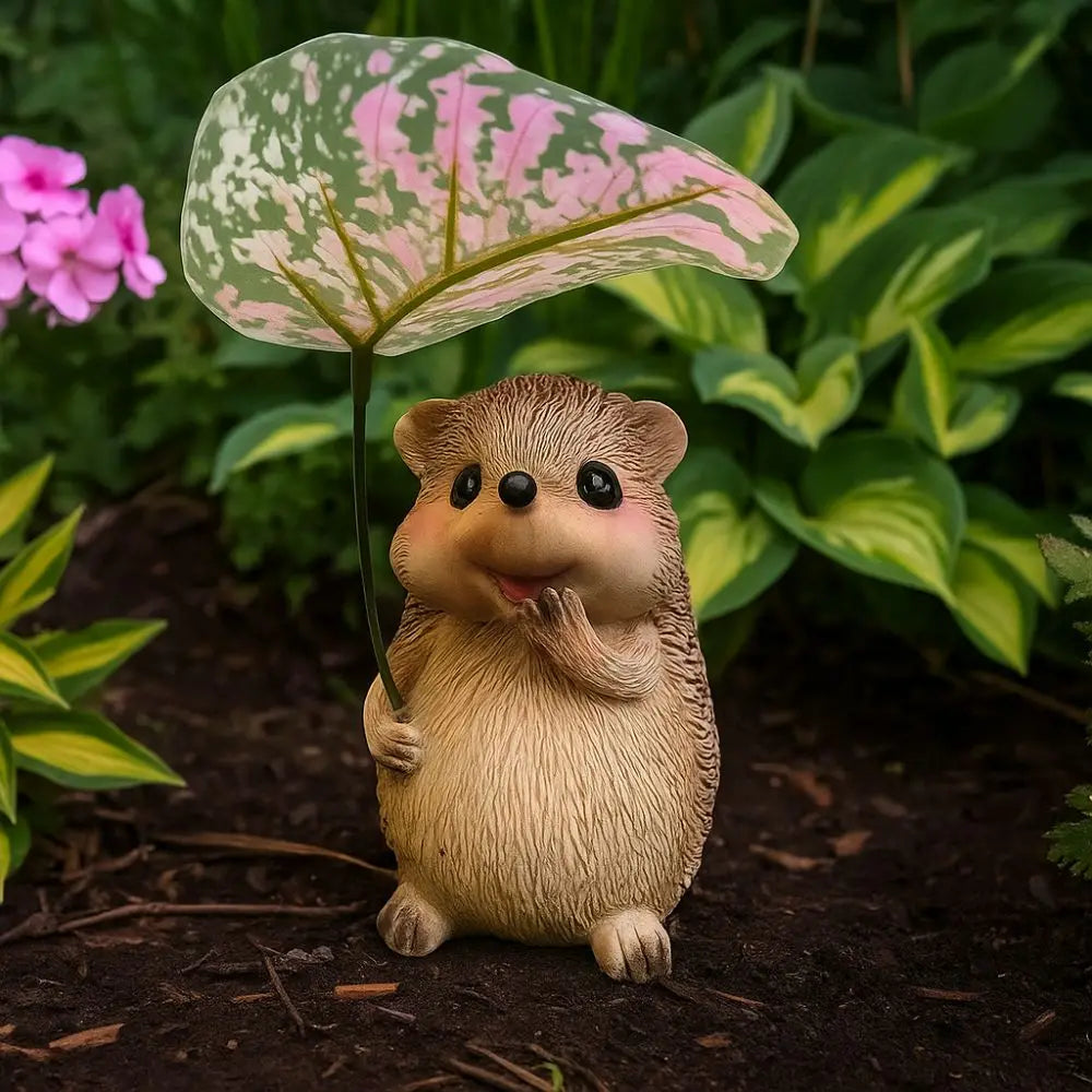 Leaf Umbrella Hedgehog Figurine | Resin Garden Statue Decor Garden Figurine Oasis Select