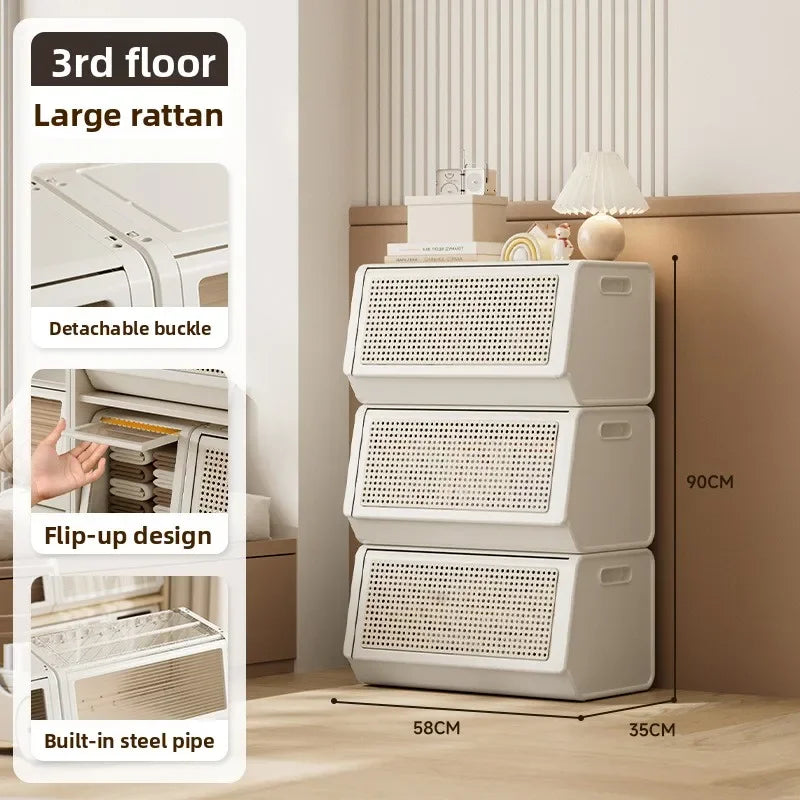 Oblique storage cabinet Children's toy storage rack Living room rack Bedroom finishing locker Multi-layer combination cabinet Oasis Select 58CM-3 pcs rattan