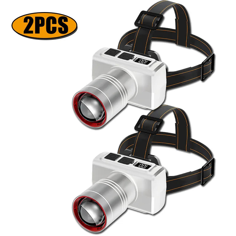 Super Bright LED Headlamp RechargeableHead Light Motion Sensor Front Led Head Flashlight Waterproof Outdoor Camping Flashing Oasis Select White 2PCS