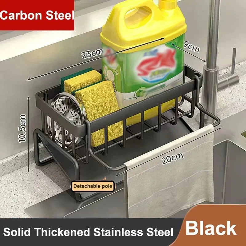 Kitchen Sink Drain Rack – Sponge, Soap & Towel Holder Sink Organizer Rack Oasis Select Black M 1-tier
