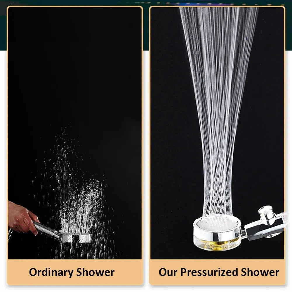 New Propeller Driven Fan Shower Head with Stop Button and Cotton Filter Turbocharged High Pressure Handheld Shower Nozzle Oasis Select