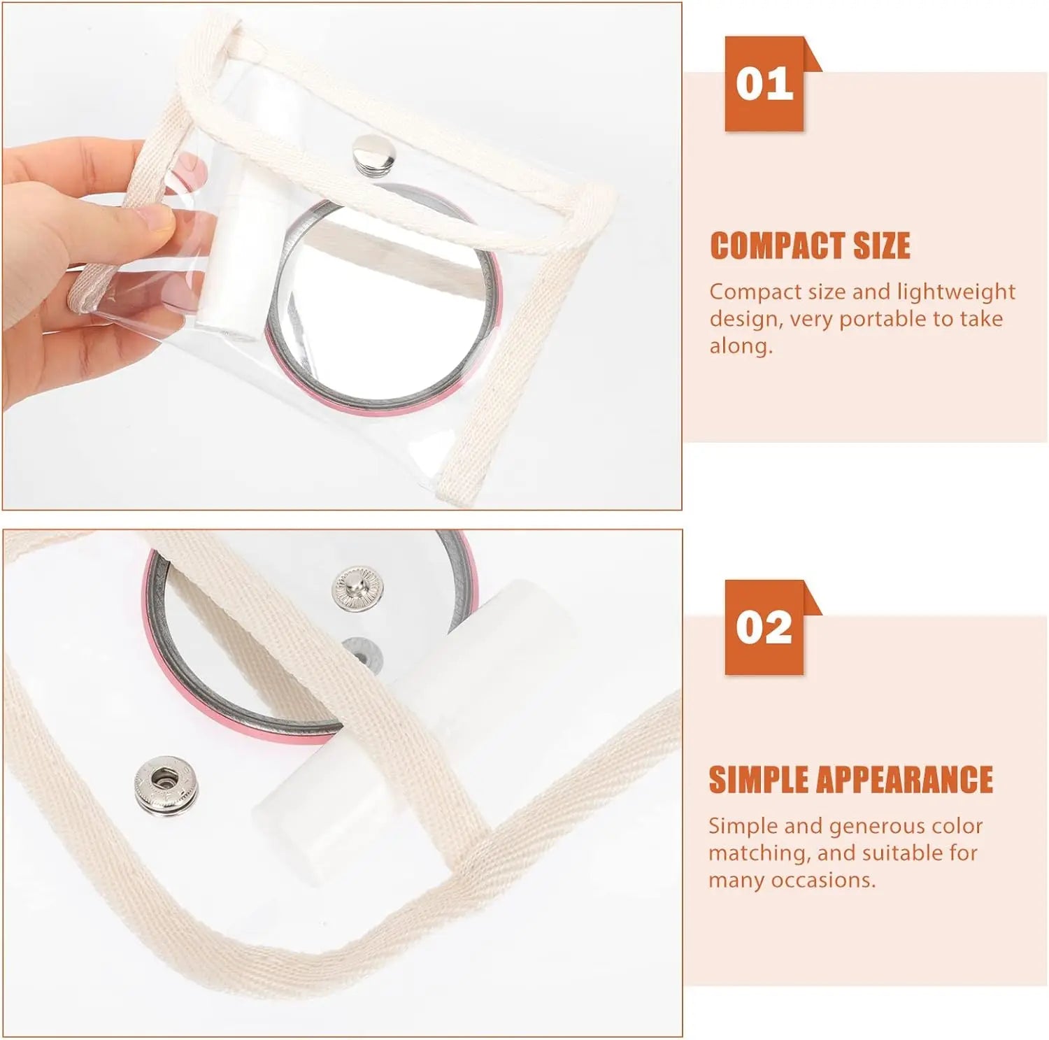 2PCS Clear Toiletry Pouch PVC Waterproof Snap Button Women Travel Gym Bathroom Makeup Organizer Portable Easy Clean Oasis Select