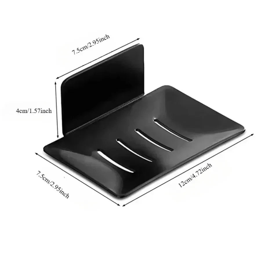1pc no-drill black metal soap dish, includes adhesive, wall-mounted bathroom soap holder with drainage holes, soap rack Oasis Select