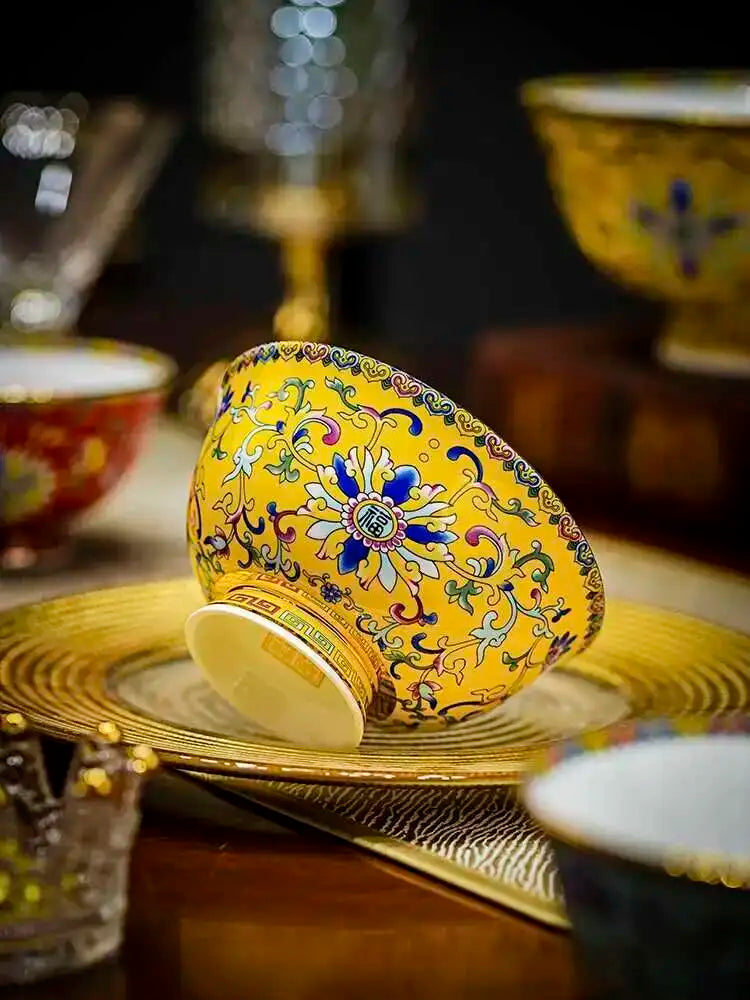 Bone China Dining Bowl Enamel Colored Chinese High Footed Rice Noodles Soup Bowl Tablewear Oasis Select