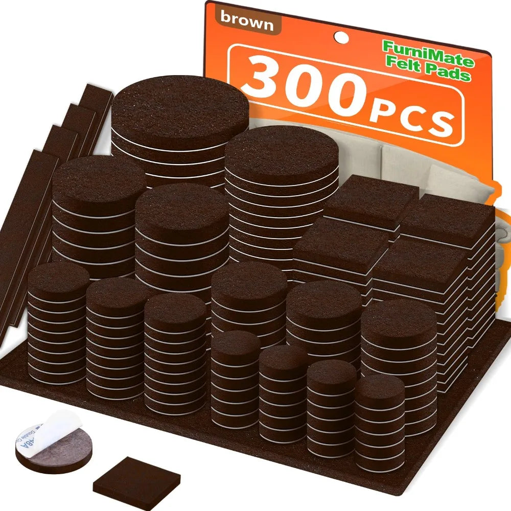 136/300 Pcs Self Adhesive Furniture Pads Anti Scratch Various Sizes Felt Furniture Noise Reduction Floor Protectors Tile Floor Oasis Select Brown 300 Pcs