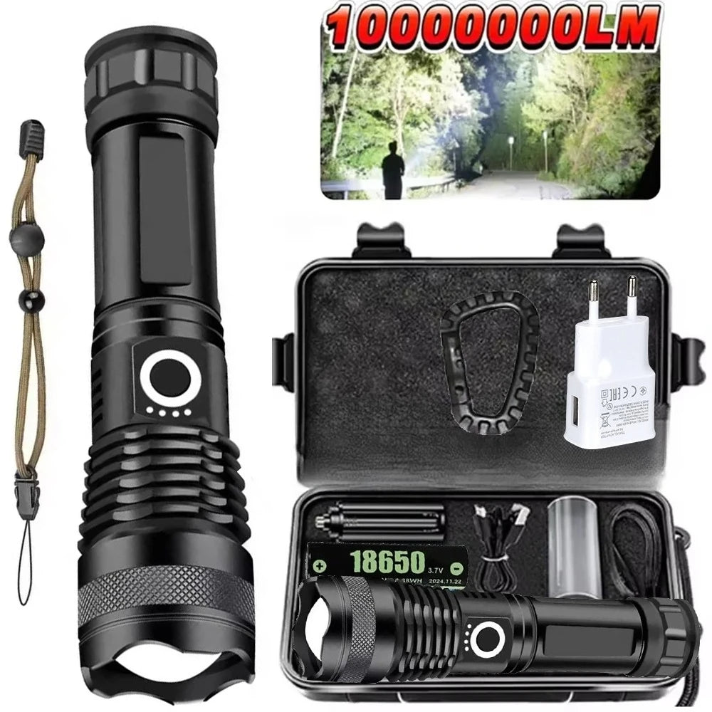 High Power LED Flashlight Rechargeable 5 Mode Aluminum Alloy Telescopic Zoom Torch Tactical Lamp for Outdoor Camping Fishing Oasis Select Welfare Item