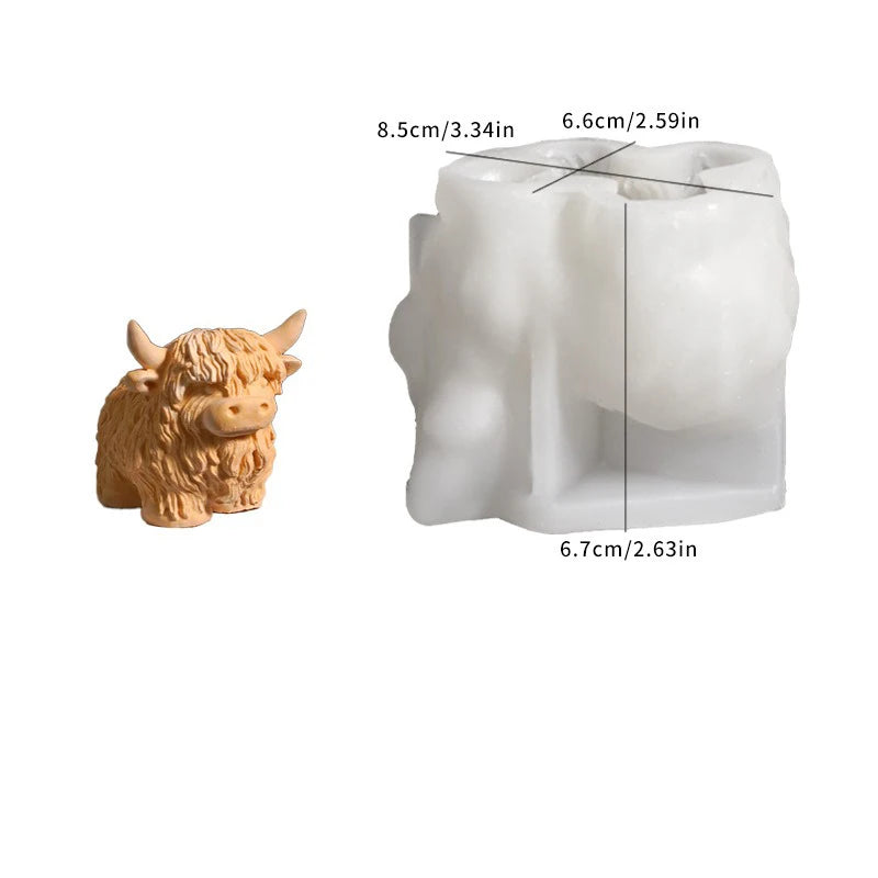 Animal Resin Molds Highland Cow Shaped Silicone Mold Reusable Mould Cake Jelly Soap Gummy Wax Candy Candle Ice Snack Baking Oasis Select White