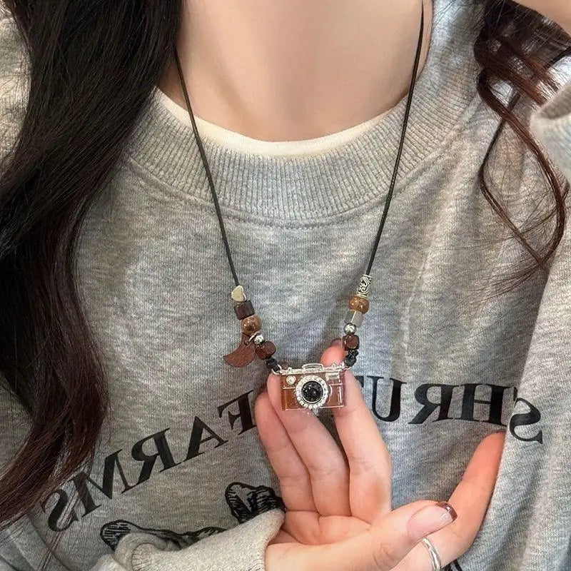 Vintage Brown Camera Pendant Necklace Hip-Hop Simple Personality Women Men Punk Y2K Charms Jewelry Accessories Oasis Select