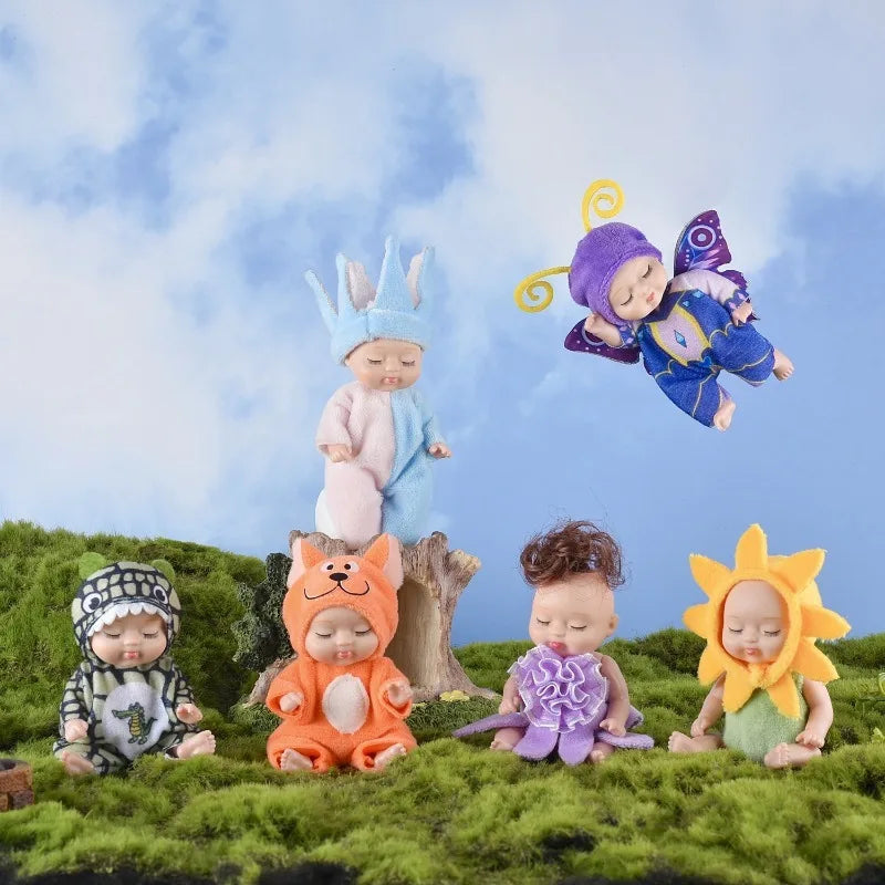 Sleeping Mini Reborn Baby Dolls Lifelike Cute Adorable Dolls with Butterfly Fox Sunflower Outfits Playset Kids Gift Toy Oasis Select