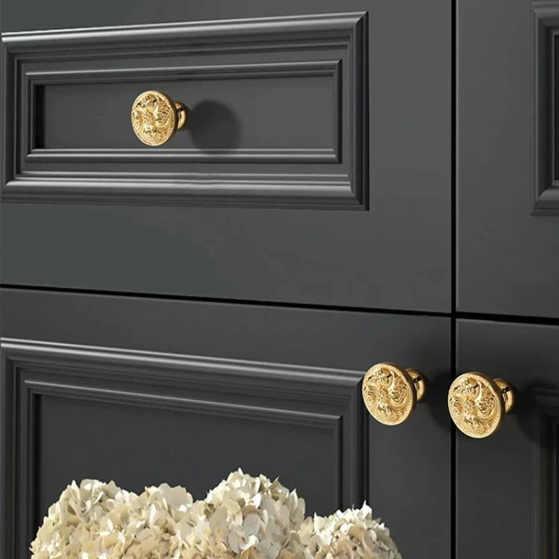 Brass Furniture Genuine Gold Plated Handle Cabinet Door Handle Drawer Light Luxury French European Gold High-end Single Hole Oasis Select
