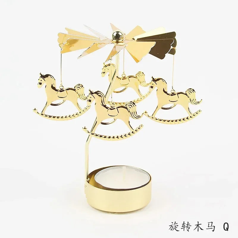 Gold Romantic Rotating Candlesticks Home Christmas Party Decoration Snowman Rotation Spinning Carrousel Tea Light Candle Holder Oasis Select
