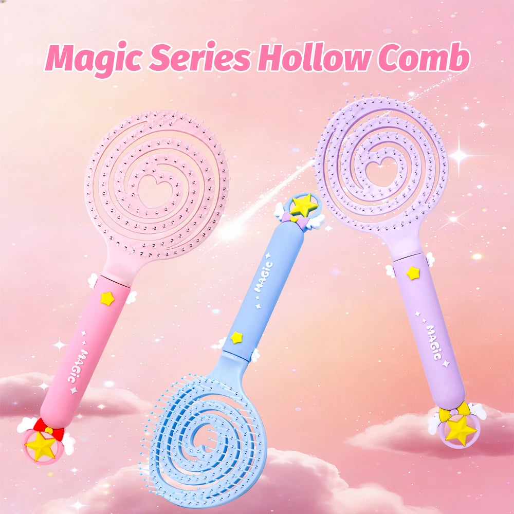 Magic Star Wand Spiral Hollow Comb – Flexible Bristles, 3 Colors Hair Styling Comb Oasis Select